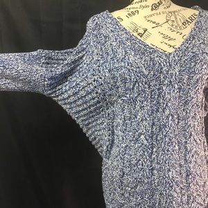 Express Blue White Cable Knit Slouch Sweater Med
